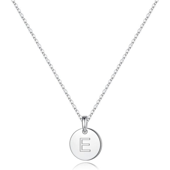 S925 Sterling Silver Disc Initial Necklaces for Women Hypoallergenic Round Disc